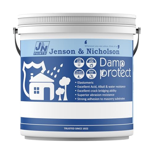 Image of Jenson & Nicholson Damp Proof Paint 4L | Covers 6-8 Sq Metres | 10-Year Warranty | Elastomeric Waterproofing for Roofs, Floors & Walls | Low VOC | Heat Reflecting | Crack Bridging