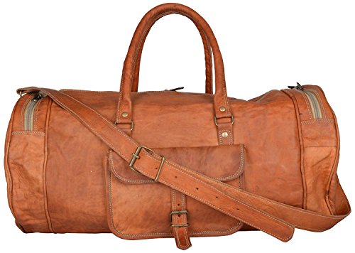 pranjals house - Bolsa de lona de piel auténtica hecha a mano de 22 pulgadas, color marrón, tamaño único (tamaño: 22 x 10 x 10 pulgadas), color marrón, talla única, Beige, One Size