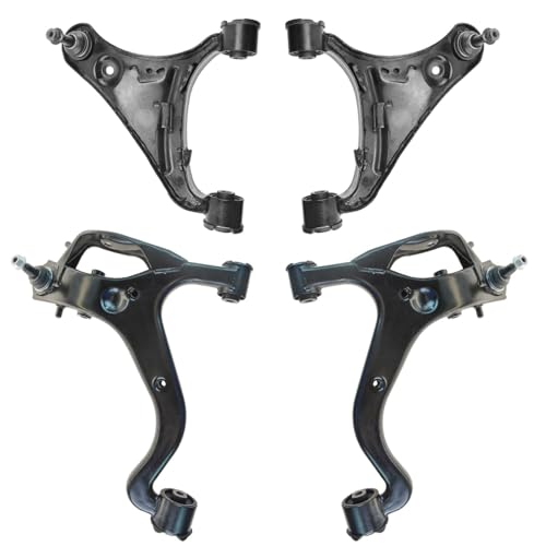 TRQ Front Upper and Lower Driver and Passenger Side Control Arm and Ball Joint Set 4 Piece Compatible with 2005-2009 Land Rover LR3