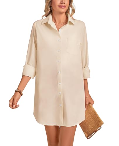 Image of MINTLIMIT Womens Button Down Shirt Dress Spring Summer Loose Casual Long Sleeve Shirt Dresses with Pockets 2025 Trendy