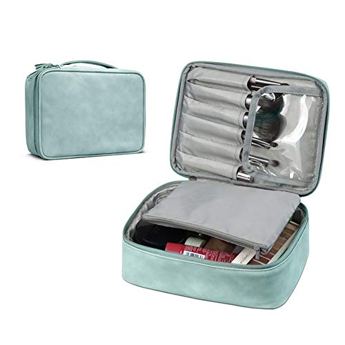 Haben Leder Frauen Kosmetiktasche,Reise Make-up Tasche Tragbar Beutel Toilettentasche Faul Zubehör Veranstalter Speicher Fall Mit Reißverschluss Für Mädchen Männer Geldbeutel Grün-klein Cover