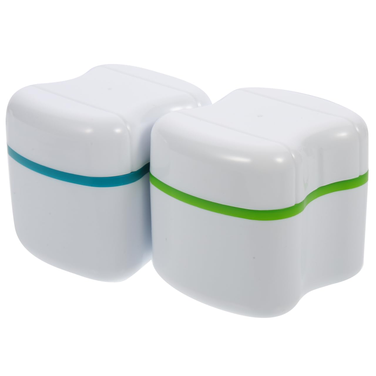 Healifty Green + Glue Denture Storage Box With Rinsing Basket Medical Grade Material Portable False Teeth Case Compact Dental Cleaning Box For Travel And Home 3.15X2.76x2.76 Inches