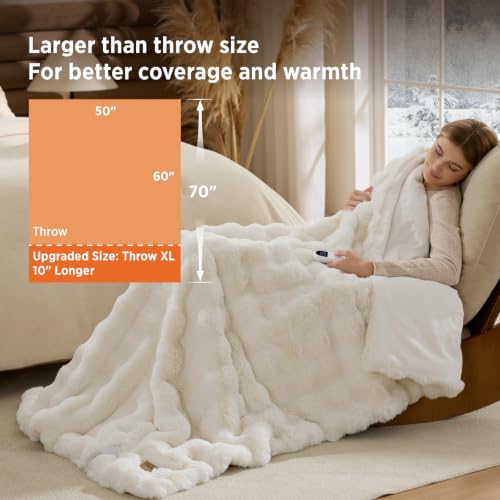 Image of Bedsure Bubble Faux Fur Heated Blanket Electric Throw XL, Coconut White