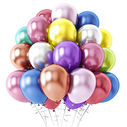 RUBFAC 150pcs Metallic Balloons 12inch 10 Assorted Colors Latex B...