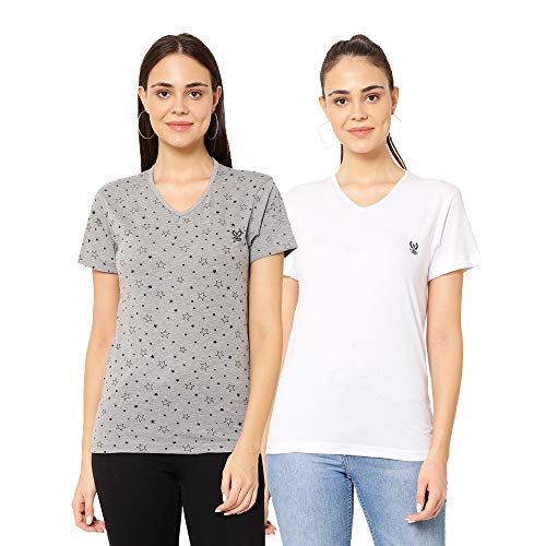 Image of Mack Jonney Cotton Blend V Neck Half Sleeve T-Shirt for Women Regular Fit (Pack of 2)