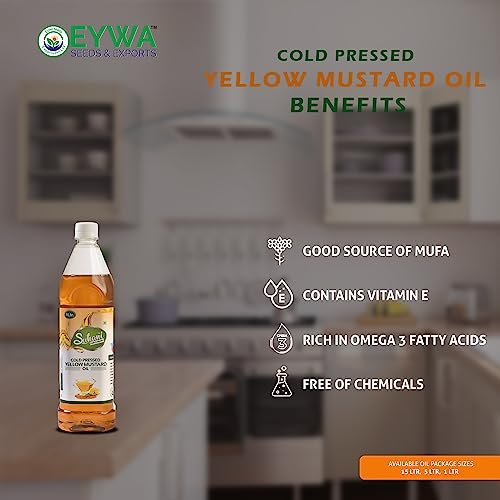 Image of Eywa Seeds & Exports Pvt Ltd Organic Yellow Mustard Oil (1 Litre) Cold Pressed /Wood Pressed Oil | Yellow Sarso Kachi Ghani Oil