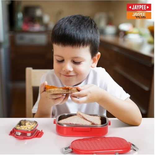 Image of JAYPEE Snapsteel Inner Stainless Steel Insulated Lunch Box,Red, 650 ml, Airtight Tiffin Box for School Kids |Spillproof with Silicon Seal | Food Grade | BPA Free