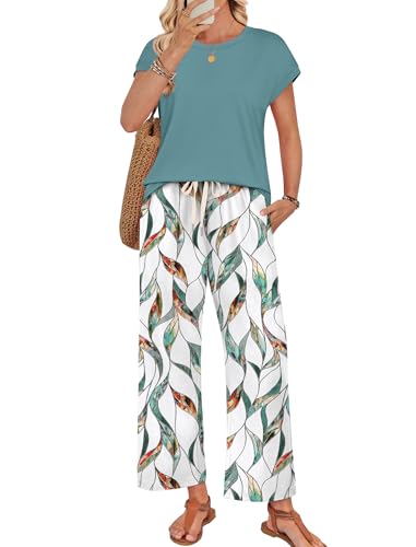 Image of WIHOLL Two Piece Sets for Women Summer Spring Outfits Lounge Sets Beach Vacation Clothes Airport Travel Matching Clothing