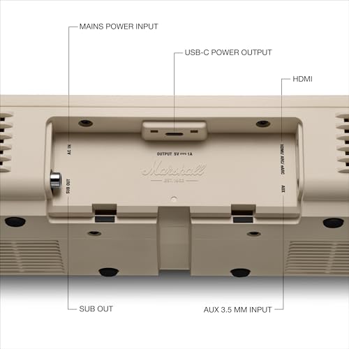 Image of Marshall Heston 60 Soundbar - 5.1 Channel | Dolby Atmos Immersive Sound for TV, Movies, and Music | Bluetooth, WiFi, HDMI, 3.5 mm Aux Inputs - Cream