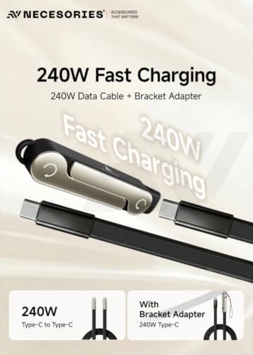 Image of 240W Flat Silicone Type C Cable with Detachable Mobile Stand | 1.5M | Tangle Free | 480Mbps | Multi-Angle | Keychain |Compatible with Laptop iPad Samsung OnePlus iPhone 16