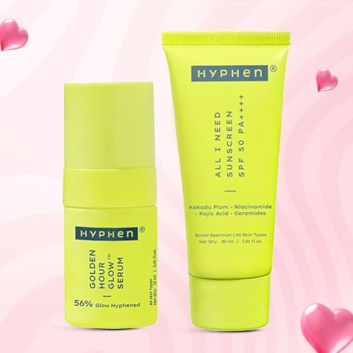 Image of Hyphen Daily Glow Defence Duo - Combo | Brightening Face Serum 15ml & All I Need Sunscreen SPF 50 PA++++ 30ml | Brightens + Protects with Niacinamide,Vit C Rich Kakadu Plum| All Skin Types (Pack of 2)