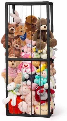 BomSaluka Stuffed Animal Storage, Storage Organizer with Elastic Band, Thicken PVC Tube Large Stuffed Animals Holder for Nursery Playroom Bedroom Room Furniture Plush Storage-Black