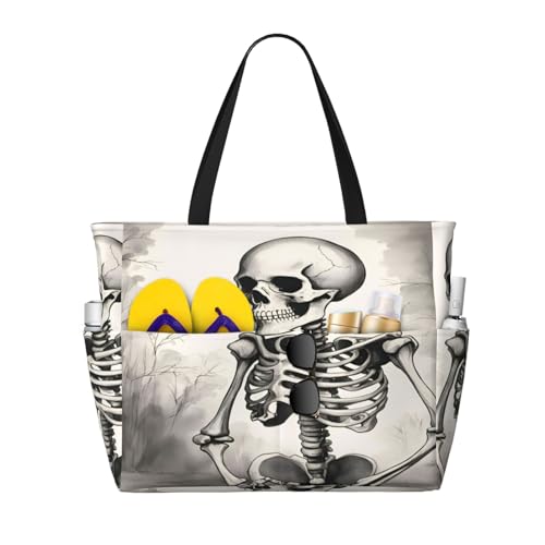 Sac fourre-tout squelette d'été noir 45x38x17cm en taille unique pour voyage