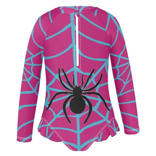 Image of CaTaKu Girls Rash Guard Swimsuit Long Sleeve One Piece Bathing Suit UPF 50+ Toddler Kids Zipper Ruffle Swimwear 3-12Y