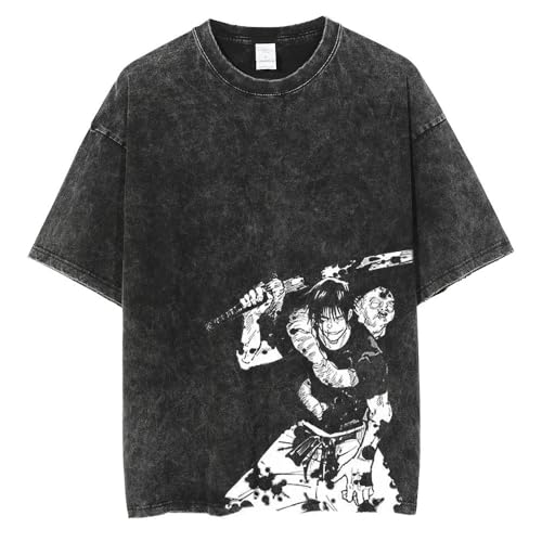 Zhongkaihua Anime JJK Camiseta Unisex Hombre Mujer, Choso/Gojo Satoru/Fushiguro Toji Camiseta Lavada Desgastada Ropa Negro Gris Top Mangas Cortas Deporte Casual, Tipo 6, L