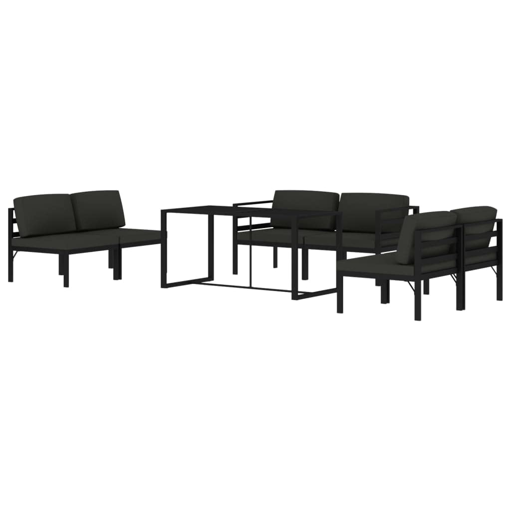 Juego de salón de jardín de aluminio antracita de 7 piezas, 120 x 60 cm, con cojines resistentes a la intemperie, diseño moderno, robusto y ahorra espacio, para balcón, terraza y jardín