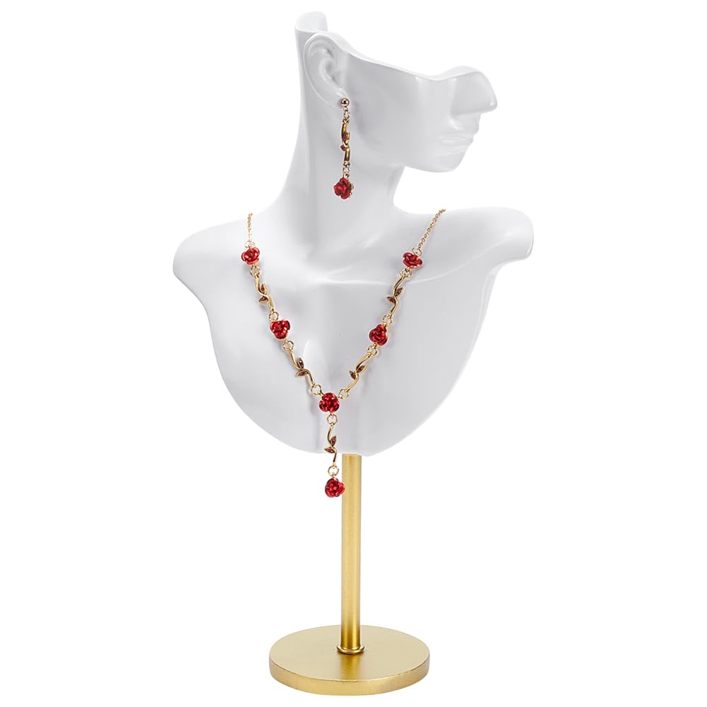 UNICRAFTALE Gioielli Mannequin Espositore in Resina Bianca Corpo Laterale Modello Busto Gioielli E Orecchino Espositore Con Base In Metallo Per Orecchini E Collane 7.75x17.5x32.5cm