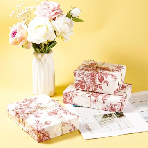 30 Stück Geschenkpapier Seidenpapier, 35 x 50 cm Verpackungs-Seidenpapier Geschenkpapier Pfingstrosen-Seidenpapierbögen für Geschenktütenverpackungen Hochzeit Geburtstagsparty (Rot)