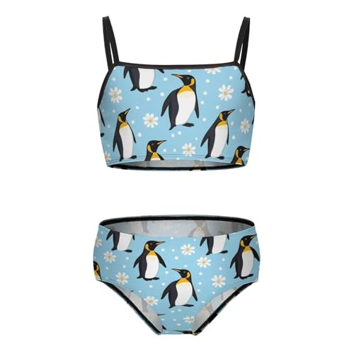Cute Penguins Girls Swimsuits Two Piece Bikini Sets Beach Sport Swimwear Bathing Suit