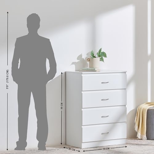Image of Home Centre | Helios Alton | 4 Drawers | Engineered Wood | Bed Side Tables | White | 1 Year Warranty