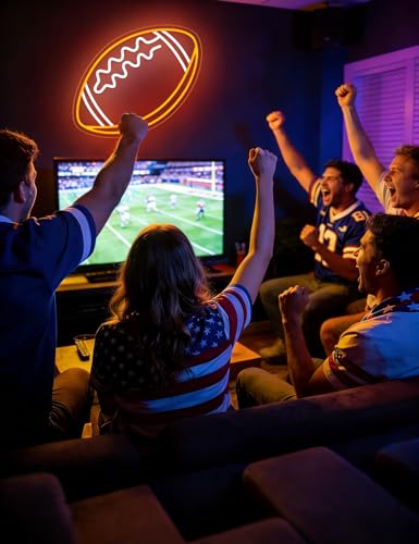 Image of Football Neon Sign, Sport Neon Light Signs for Wall Decor, Football LED Light Up Wall Art for Man Cave, Teens, Boys, and Girls' Bedrooms, Game Room, Gift for Fans Teens (Football)