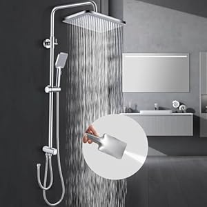 GAOZHI Douchekolom zonder mengkraan, complete set, douchesysteem, douchezuil, hydromassage, regendouche met vierkant 30 × 20 cm, ABS-douchekop en handdouche, 2 functies