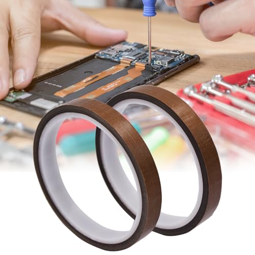 Image of 2 Roll 12mm PTFE Coated Fabric Tape, 1 /2 inch Width 32.8Ft Length High Temperature Tape, Brown Adhesive Tape for Vacuum, Hand and Impulse Sealers