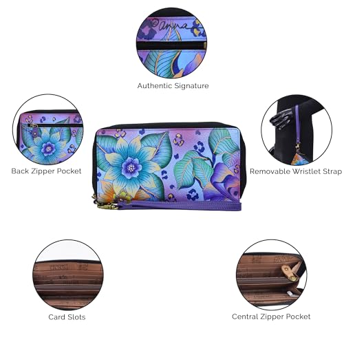 Anna by Anuschka Women's Hand Painted Leather Zip-Around Clutch Wallet3