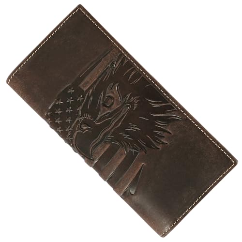 Image of ELIZO Leather Long Wallet for Men Western Wallet Rodeo Mens Wallet Flat Bifold Wallets for Men Biker Billfold Wallet for Men Cowboy Wallet Credit 12 Card Holder