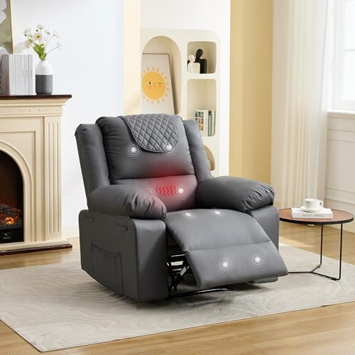 Image of Manual Recliner Chair for Adults with Heating & Massage, 135 Adjustable Reclining Lounge Chair with Side Pockets & Remote Control, Ideal for Living Room Bedroom,Gray
