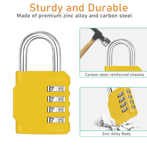 Image of NAGE Locks for Lockers, 4 Digit Combination Lock Resettable, Outdoor Waterproof Locker Locks for Gym School Sports Locker, Fence, Gate, Toolbox, Case, Hasp Storage (1 Pack, Yellow)