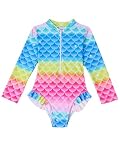 Lpdshaa Bambina Costume da Bagno A Maniche Lunghe Colorato A Scaglie di Pesce Abbigliamento da Bagno con Ricami Costume da Nuoto per Bambini dai agli Anni Azzurro Chiaro 4-5 Anni