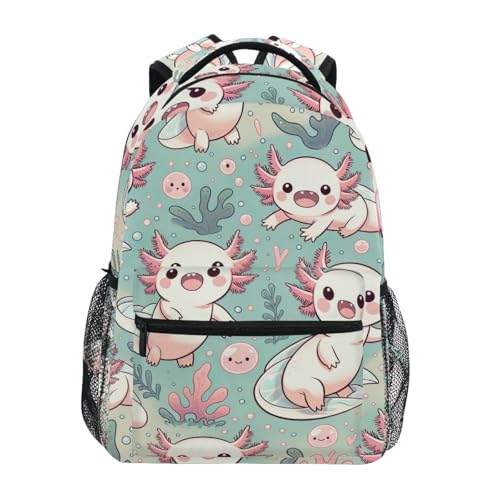 Kids Back Pack, Lightweight Travel Bookbag, Ideal for Ages 6–14, Cute Cartoon Axolotls