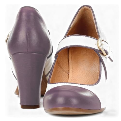 Image of SHODENSE Women Vintage Chunky High Heel Mary Jane Shoes Round Closed Toe Ankle Strap Dress Sandals 3 inch Block Heels Mary Jane Lolita Pumps Two-Toned Patchwork Buckle Office Lady Wedding Retro 4-11 M US