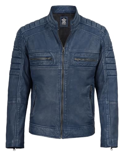 Image of fjackets Leather Jacket Men Real Lambskin - Cafe Racer Moto Style, Stand Collar Zip Up Jacket