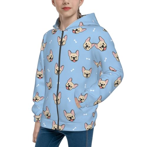 Cute French Bulldog Kid Hoodies Boys Zip Up Sweatshirts Girls Pullover with Pocket