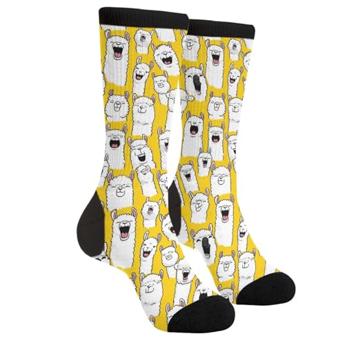 DEKIFNHG Laughing Llama Socks Funny Novelty Socks Casual Athletic Crazy Crew Socks For Women Men