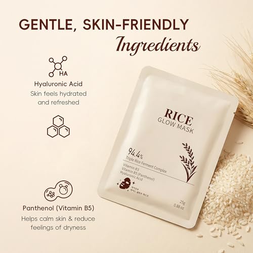 Image of 3 Pack Rice Glow Mask, Rejuvenating Clarity Collagen Essence Facial Mask with 94.4% Triple Rice Ferment Complex & Hyaluronic Acid, Soft Skin-Fitting Mask Deeply Hydrated Skin
