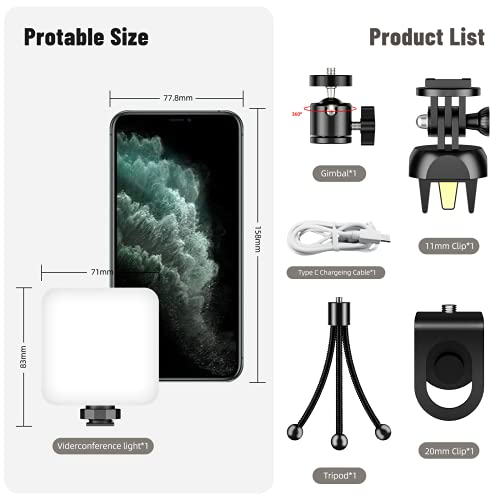 LED Videokonferenz Licht Videoleuchte mit Clip, Stativ, 360 °Gimbal, mit 3000mAh Eingebautem Akku, Dimmbare Fotolicht… – Bild 7