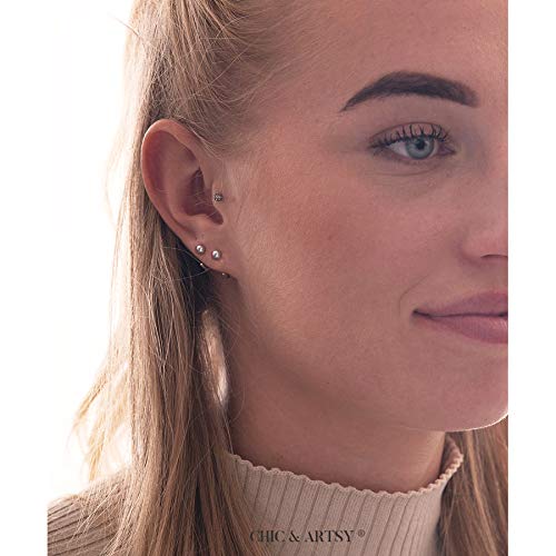 Image of CHIC & ARTSY 925 Sterling Silver Half Hoop Earrings for Women, Small Huggie Hoops Set with Ball Bar Star Moon Cross & Pearl, Lightweight Comfort Fit Everyday & Sleep Earrings
