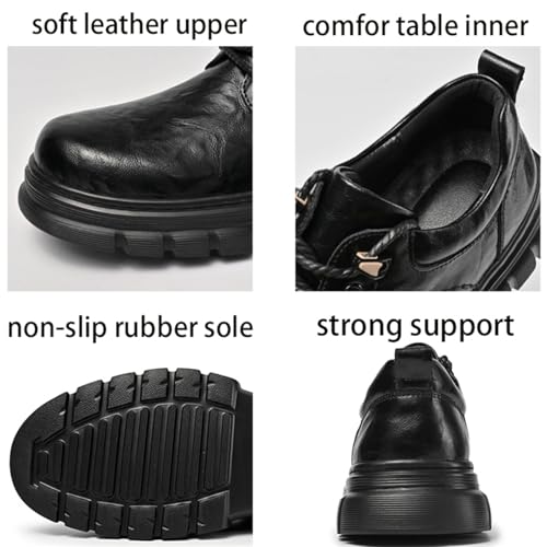 Mens Retro Leather Lace-Up Platform Dress Oxford Shoes Comfortable Non-Slip Round Toe Low Heels Work Derby Shoes for Office Business Formal4