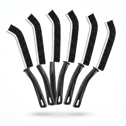 Image of Hard Bristle Crevice Cleaning Brush - Pack of 6 | Brush for Kitchen, Bathroom, Toilet, Grout, Faucet, Window Track & Sink | Multifunctional Scrub Brush| Gap Cleaner Tool (Black)
