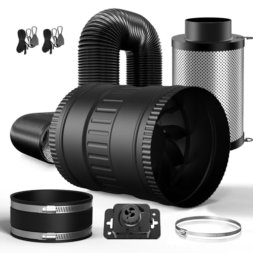 Brogachy ventilation e ligne Kit,150mm Extracteur d'Air avec régulateur vitesse, filtre à charbon actif, tuyau d'échappement, manchon caoutchouc, système...