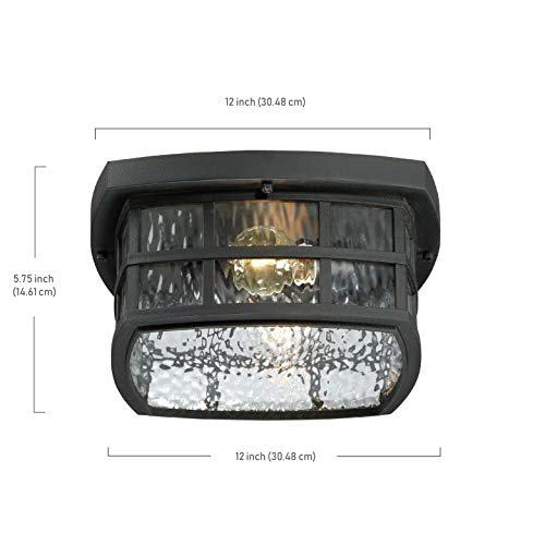Quoizel Snn1612K Stonington Outdoor Flush Mount Ceiling Lighting, 2-Light, 120 Watts, Mystic Black (6" H X 12" W) #TOP1