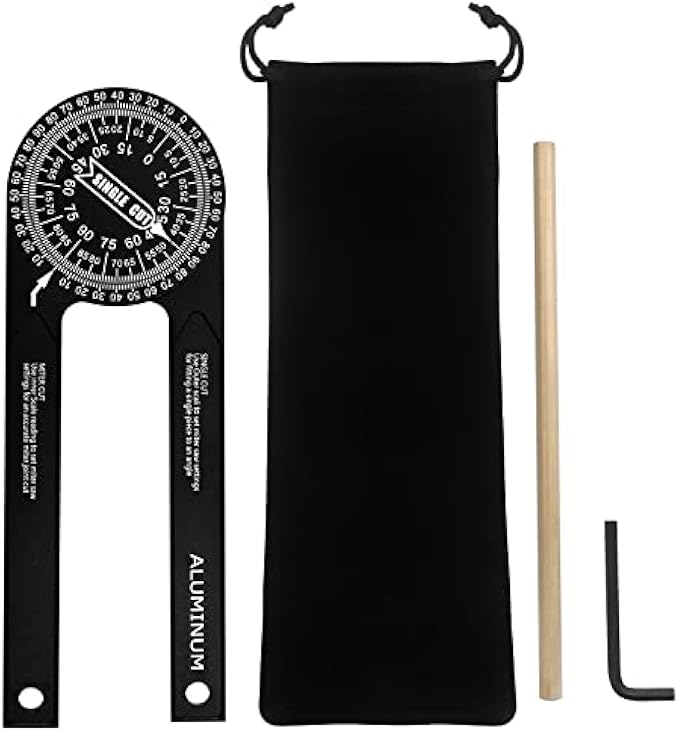 Miter Saw Protractor, 7.3 inch Aluminum Angle Finder 360 Degree Inside & Outside Miter Angle Finder with level for Woodworking Metalworking Plumbers and All Building Trades (Black)