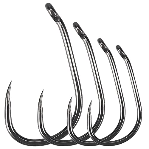 Luroad 50pcs Barbless Carp Coarse Eyed Fishing Hook Size 2, 4, 6, 8, 10