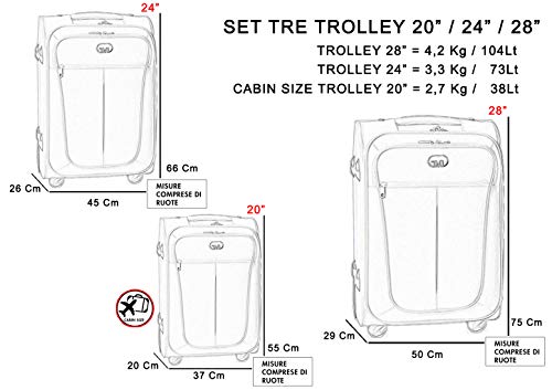 GianMarcoVenturi SET 3 TROLLEY VALIGIA TESSUTO CON...