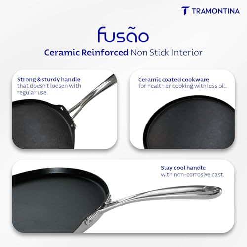 Image of TRAMONTINA Fusao Triply Ceramic-Reinforced Dosa Tawa 28cm | 3mm Thickness | Long-Lasting Performance | Perfect for Dosa, Uttapam, Roti & Paratha | All Cooktop Compatible