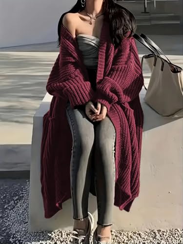 Image of Womens Long Cardigan Sweaters Open Front Oversized Duster with Pocket for Women 2025 Fall Winter Knit Design Coats