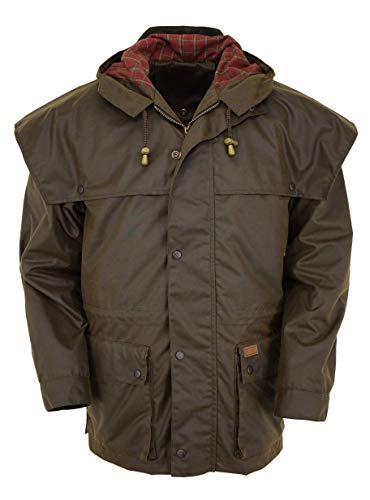 Outback Trading Company Men's Swagman Waterproof Breathable Cotton Oilskin Western Jacket with Adjustable Hood
